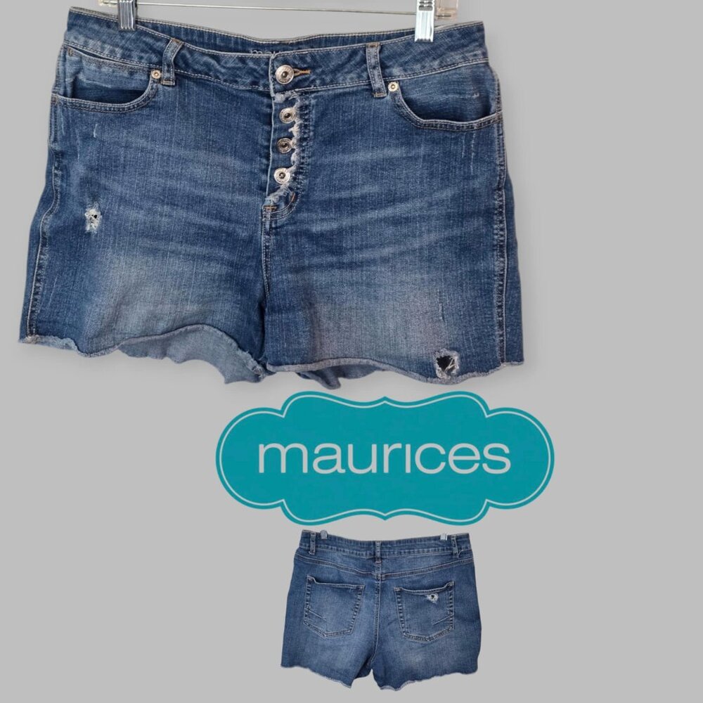 Maurices High Rise Blue Denim Jean Shorts  Cotton Blend Womens  13/14